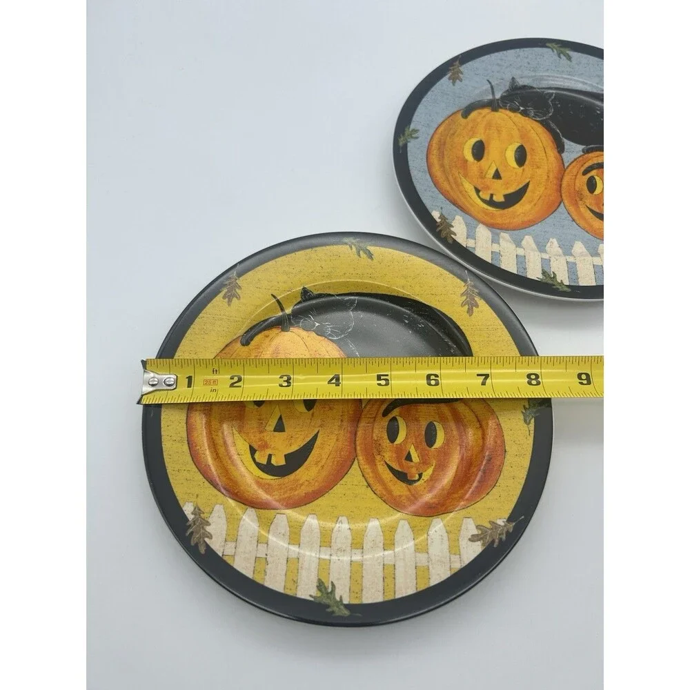 Sakura Warren Kimble Pumpkin Dreams Plates Set of 2 Halloween Jack-O-Lantern Cat